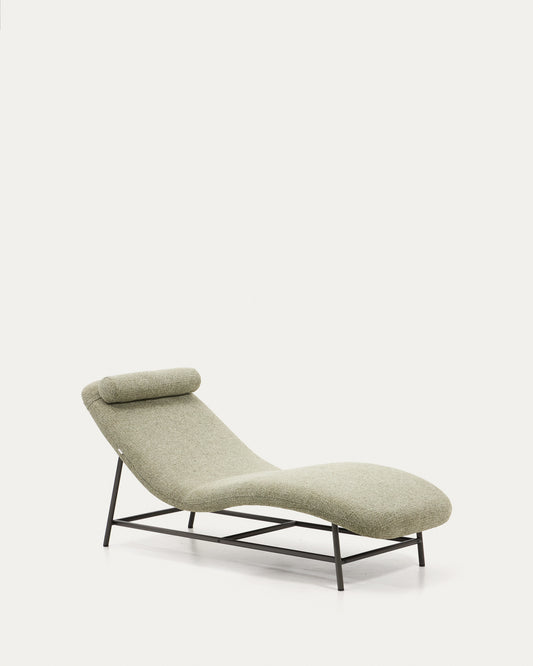 Osla divan in green chenille with brushed graphite stainless steel legs 174 cm