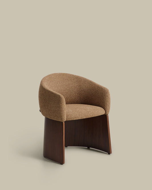 Bosca chair in brown chenille and walnut veneer FSC 100%