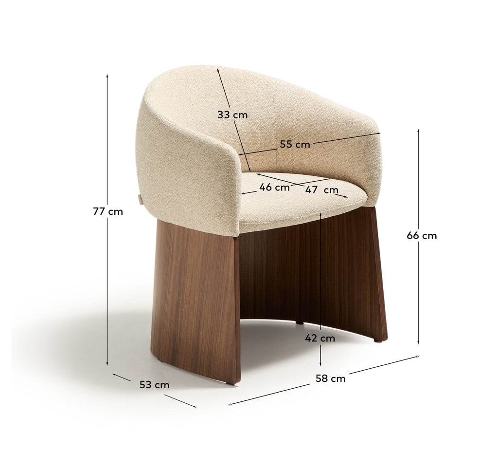 Bosca chair in beige chenille and walnut veneer FSC 100%