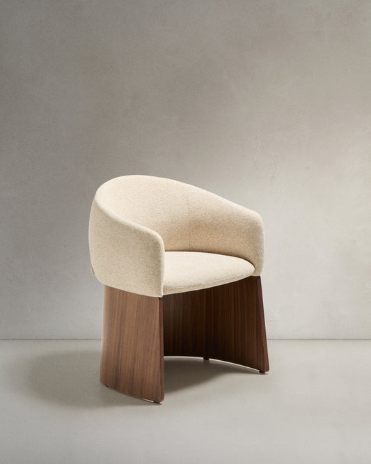 Bosca chair in beige chenille and walnut veneer FSC 100%