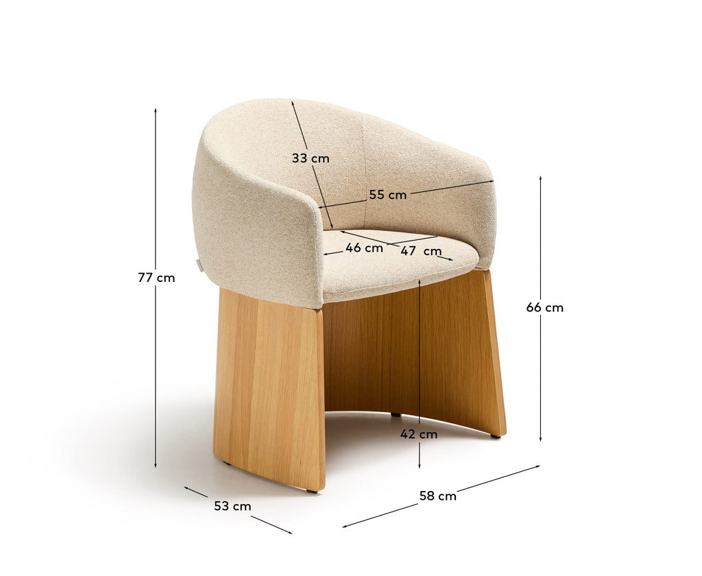Bosca chair in beige chenille and oak veneer FSC 100%