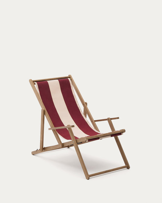 Vilara burgundy and beige striped outdoor folding deck chair made of FSC 100% solid acacia wood