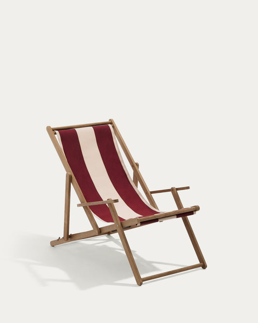 Vilara burgundy and beige striped outdoor folding deck chair made of FSC 100% solid acacia wood