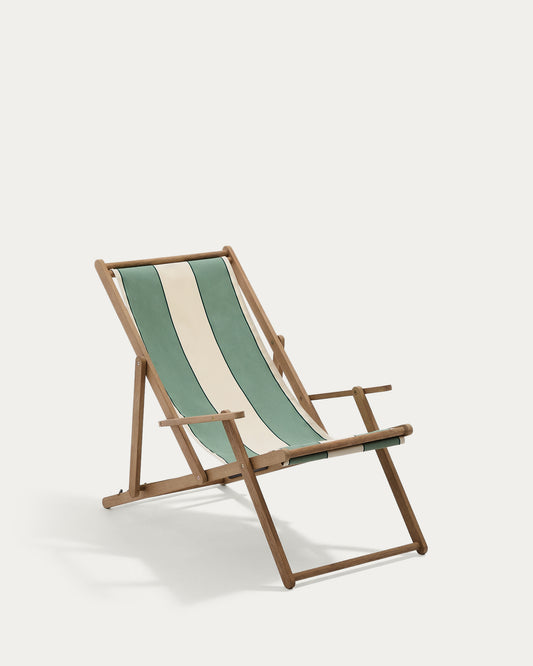 Vilara green and beige striped outdoor folding deck chair made of FSC 100% solid acacia wood