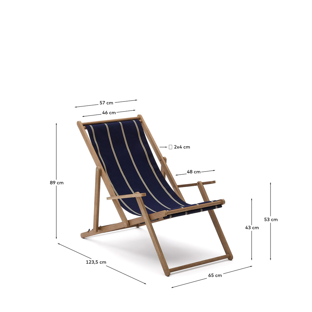 Vilara blue and beige striped outdoor folding deck chair made of FSC 100% solid acacia wood