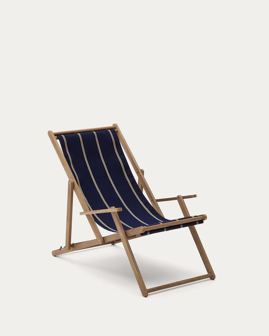 Vilara blue and beige striped outdoor folding deck chair made of FSC 100% solid acacia wood