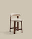 Granite stool in beige chenille and solid ash wood with walnut-coloured finish FSC 100% 65cm