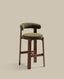 Granite stool in green chenille and solid ash wood with walnut-coloured finish FSC 100% 75cm