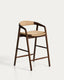 Derile stool in solid oak wood with walnut finish and beige paper rope cord FSC Mix Credit 65 cm