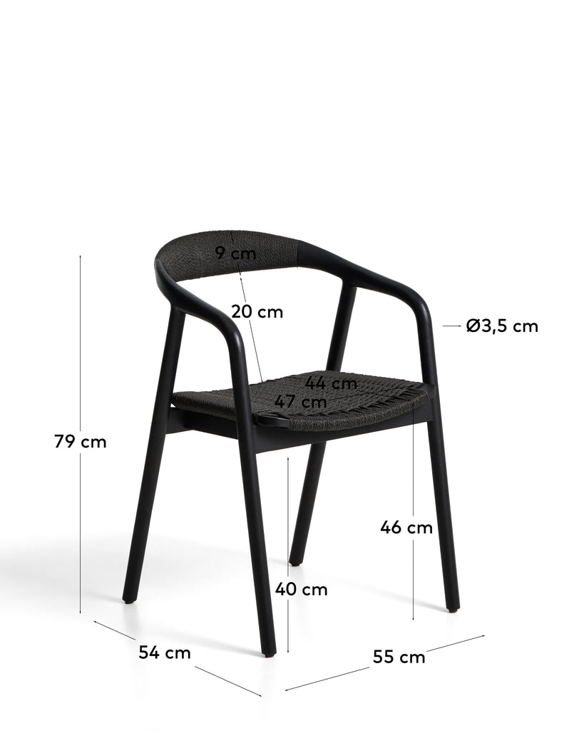 Derile chair in solid oak wood with black finish and black paper rope cord FSC 100%