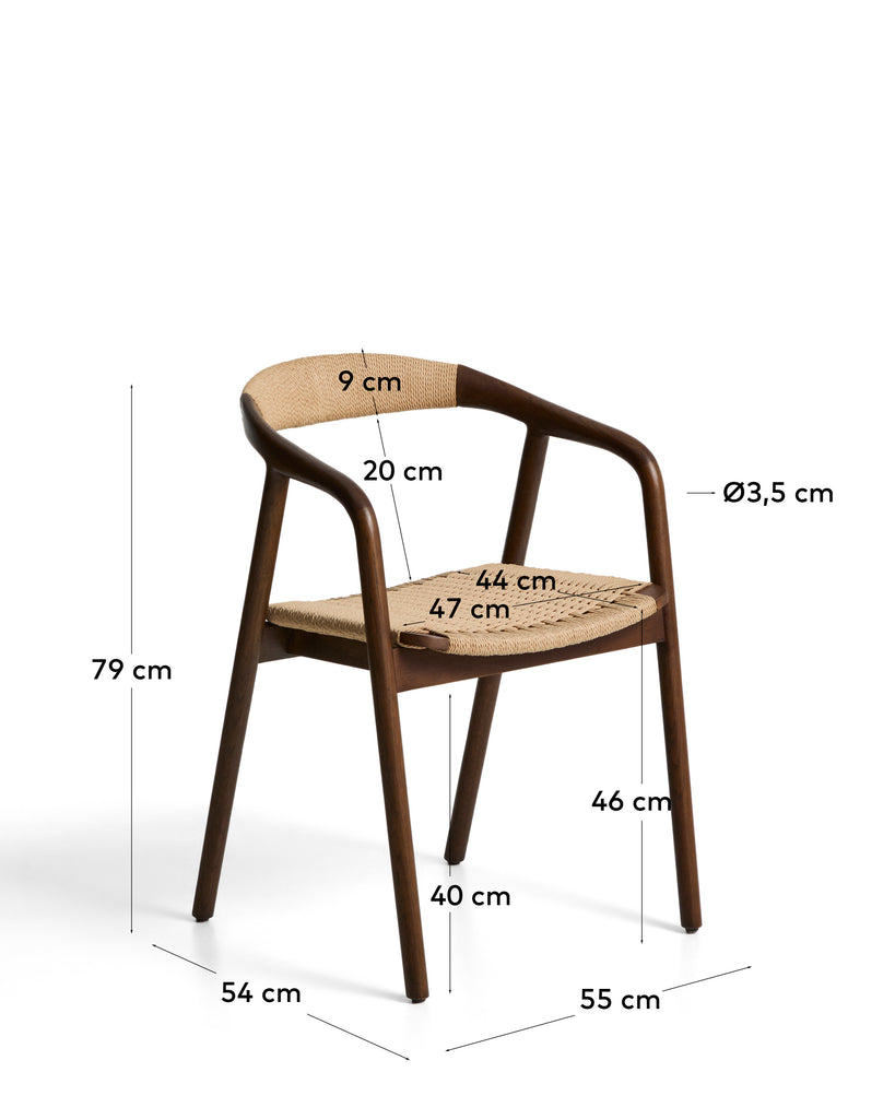 Derile chair in solid oak wood with walnut finish and beige paper rope cord FSC 100%