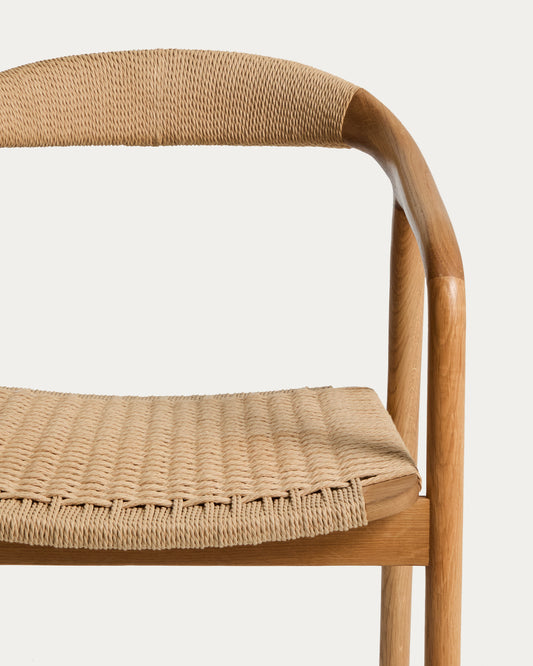 Derile chair in solid oak wood with natural-tone finish and beige paper rope cord FSC 100%
