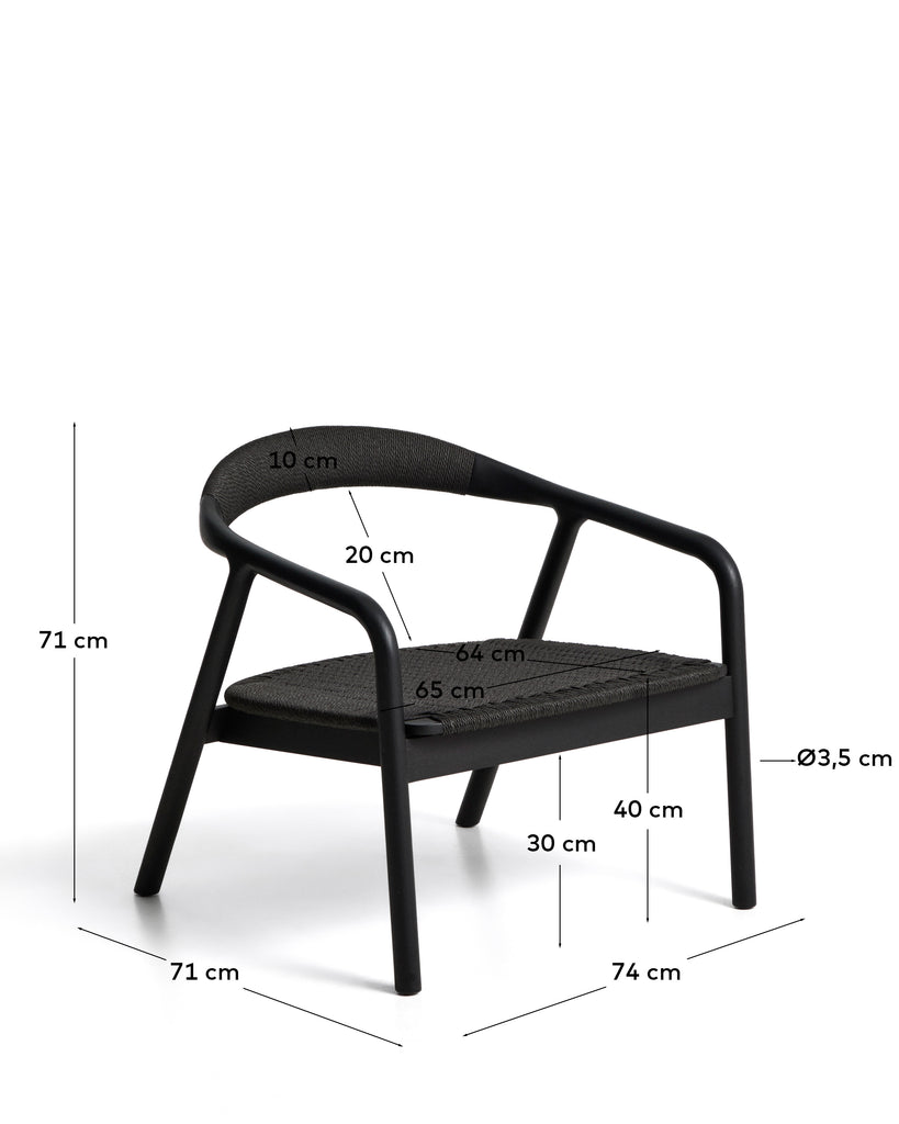 Derile armchair in solid oak wood with black finish and black paper rope FSC 100%.