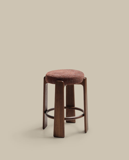 Granite stool in brown chenille and solid ash wood with walnut-coloured finish FSC 100% 65cm