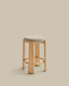 Granite stool made of beige chenille and solid ash wood with natural tone finish FSC 100% 75cm