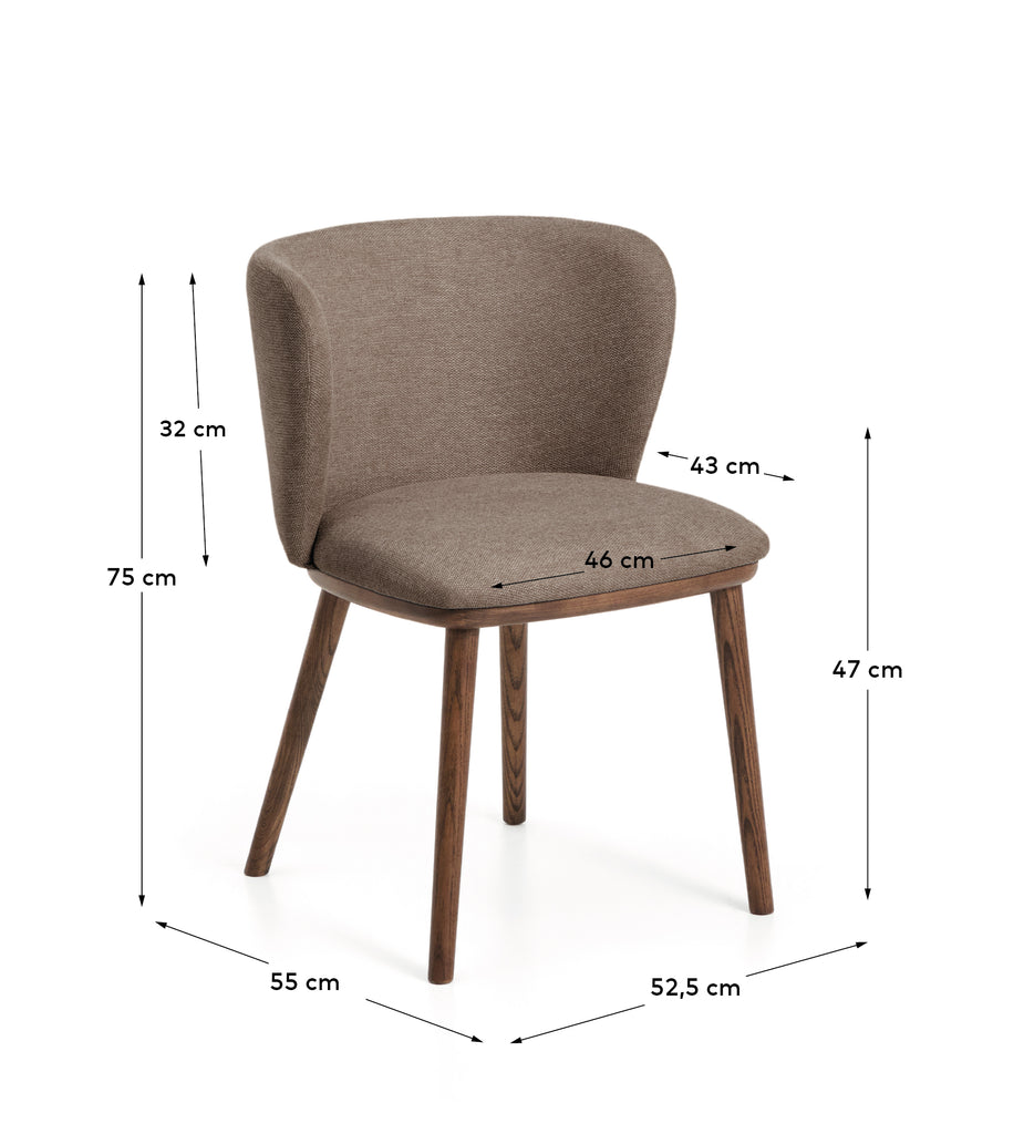 Ciselia flame-retardant chair brown chenille and solid ash wood natural tone finish FSC Mix Credit