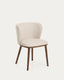 Ciselia flame-retardant beige chenille chair with solid ash wood legs with walnut-coloured finish FSC Mix Credit