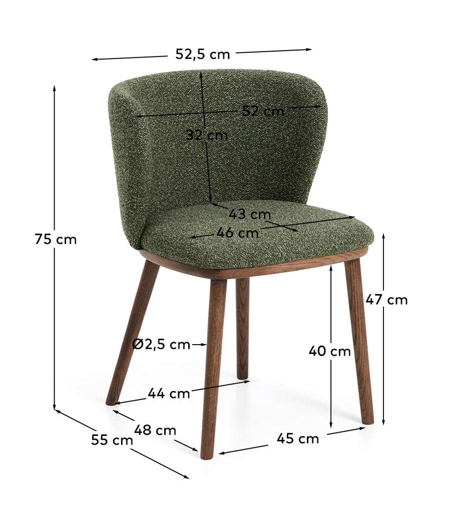 Ciselia dark green thick chenille chair with solid ash wood legs with walnut-coloured finish FSC Mix Credit