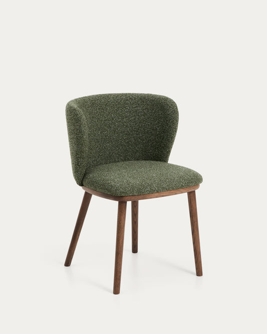 Ciselia dark green thick chenille chair with solid ash wood legs with walnut-coloured finish FSC Mix Credit
