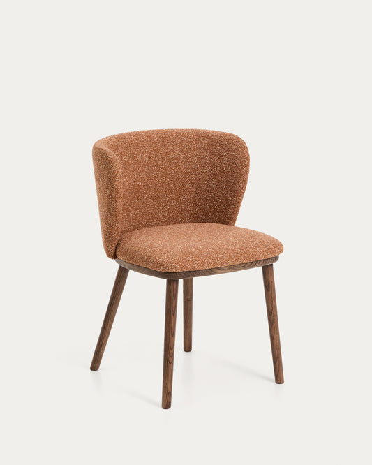 Ciselia terracotta thick chenille chair with solid ash wood legs with walnut-coloured finish FSC Mix Credit