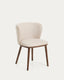 Ciselia beige chenille chair with solid ash wood legs with walnut-coloured finish FSC Mix Credit
