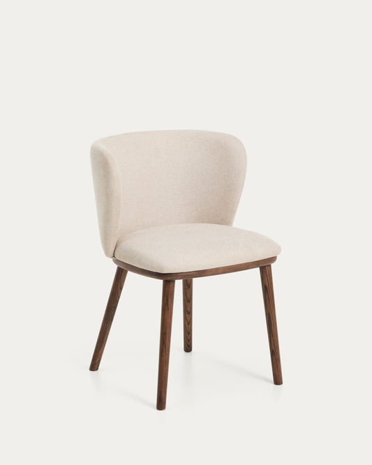Ciselia beige chenille chair with solid ash wood legs with walnut-coloured finish FSC Mix Credit