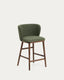 Ciselia dark green thick chenille stool with solid ash wood legs with walnut-coloured finish FSC Mix Credit 65cm