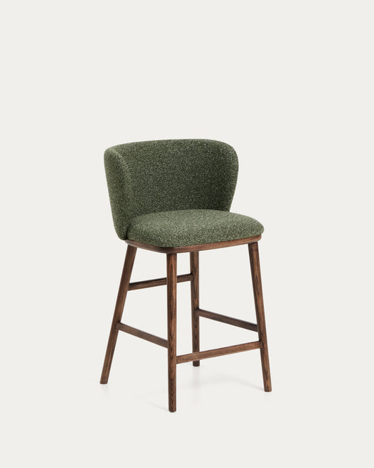 Ciselia dark green thick chenille stool with solid ash wood legs with walnut-coloured finish FSC Mix Credit 65cm