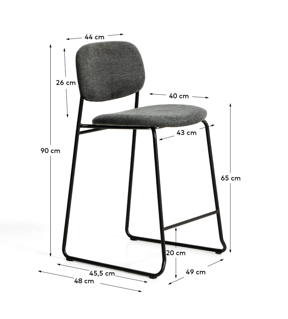 Meli stackable stool in grey chenille with grey metal legs FSC Mix Credit 65cm