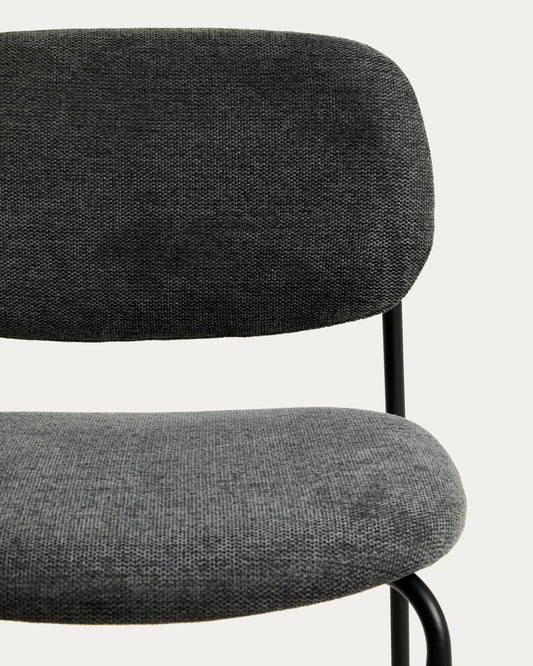 Meli stackable stool in grey chenille with grey metal legs FSC Mix Credit 65cm