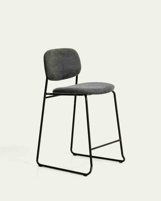 Meli stackable stool in grey chenille with grey metal legs FSC Mix Credit 65cm