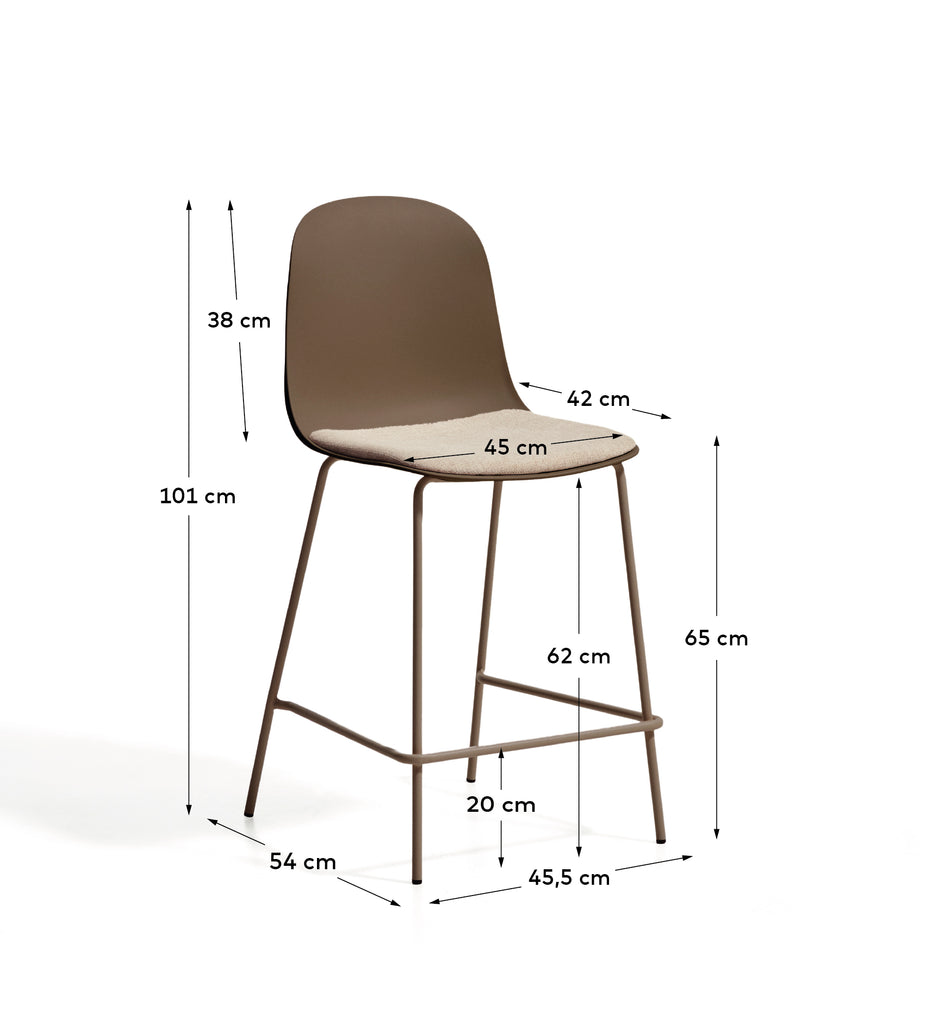Debari stool with chenille cushion and brown-finish steel legs