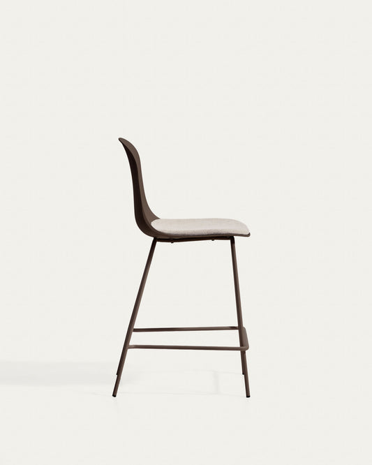 Debari stool with chenille cushion and brown-finish steel legs 65 cm