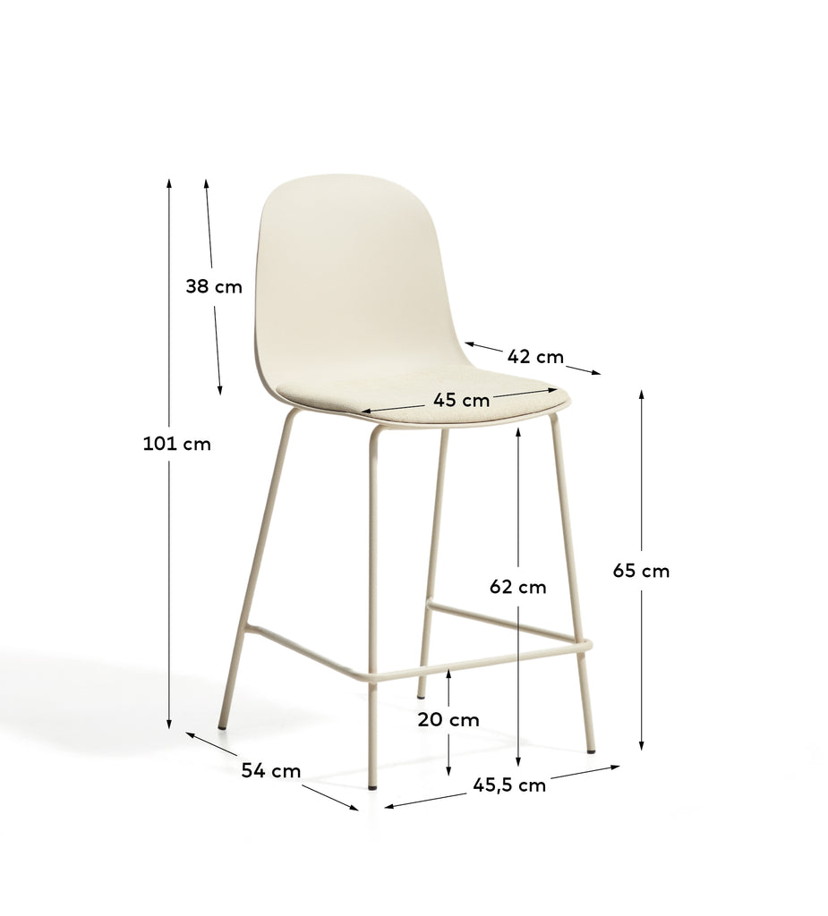 Debari stool with chenille cushion and beige-finish steel legs