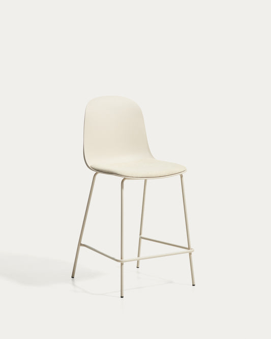 Debari stool with chenille cushion and beige-finish steel legs 65 cm