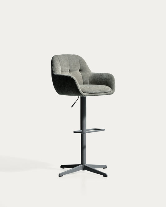 Dorina green chenille swivel stool with green-finish steel legs