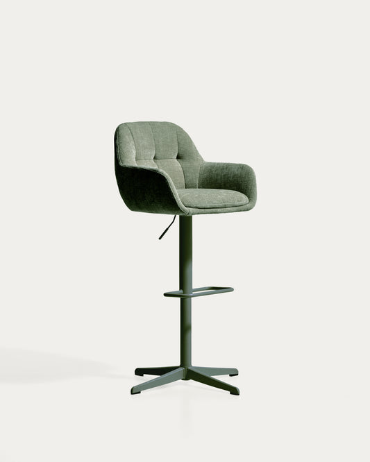 Dorina green chenille swivel stool with green-finish steel legs