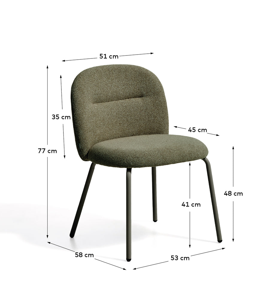 Arino green chenille chair with green metal legs