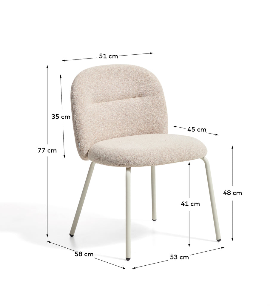Arino beige chenille chair with beige metal legs