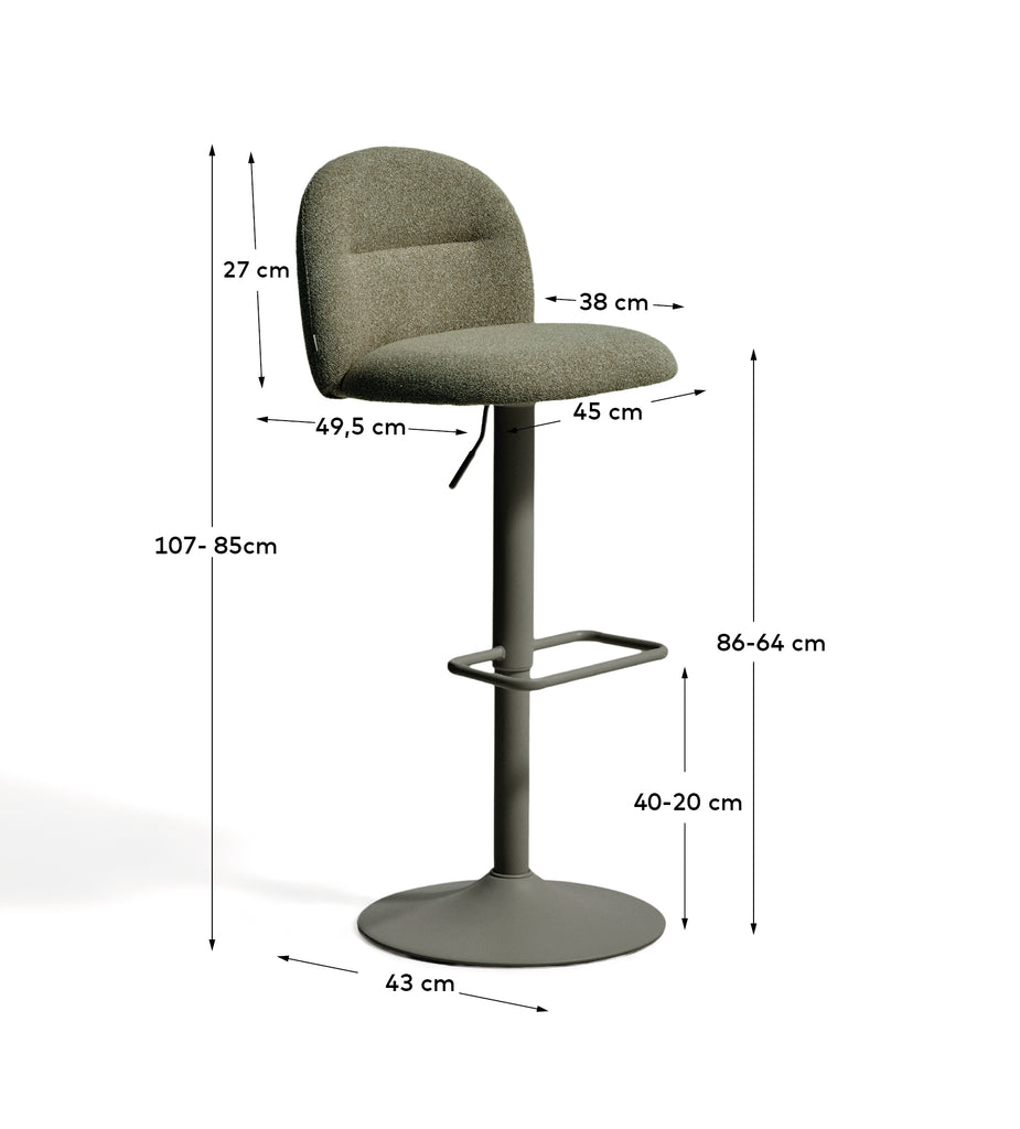 Arino green chenille stool with green metal legs 65cm