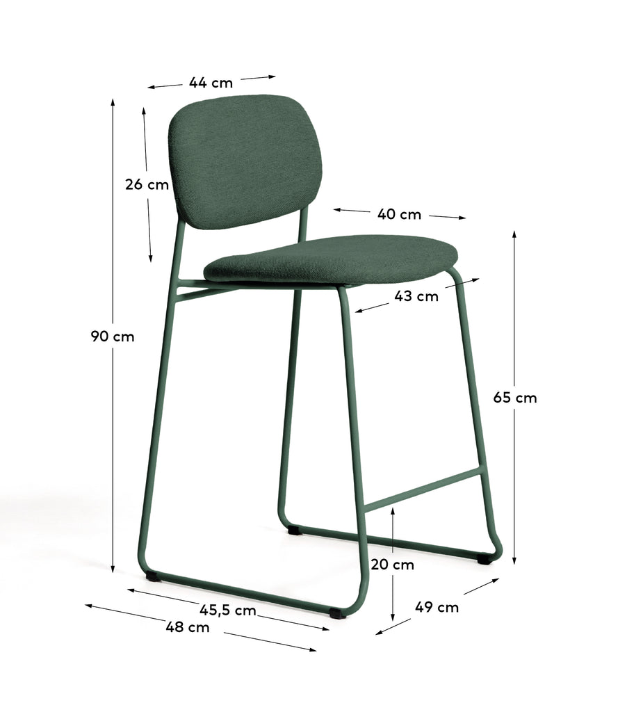 Meli stackable stool in green chenille with green metal legs FSC Mix Credit 65cm
