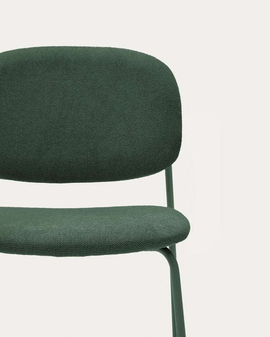 Meli stackable chair in green chenille with green metal legs FSC Mix Credit