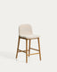 Elnor stool in beige chenille with solid oak wood legs in a natural finish 65cm