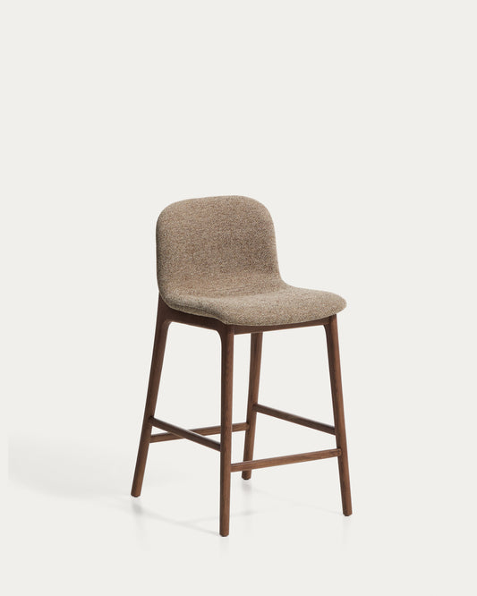 Elnor stool in brown chenille with solid oak wood legs in a walnut finish 65cm
