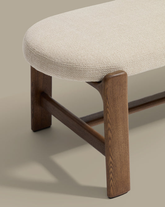 Granite bench in beige chenille and solid ash wood with walnut finish 120cm FSC 100%