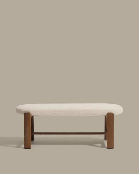 Granite bench in beige chenille and solid ash wood with walnut finish 120cm FSC 100%