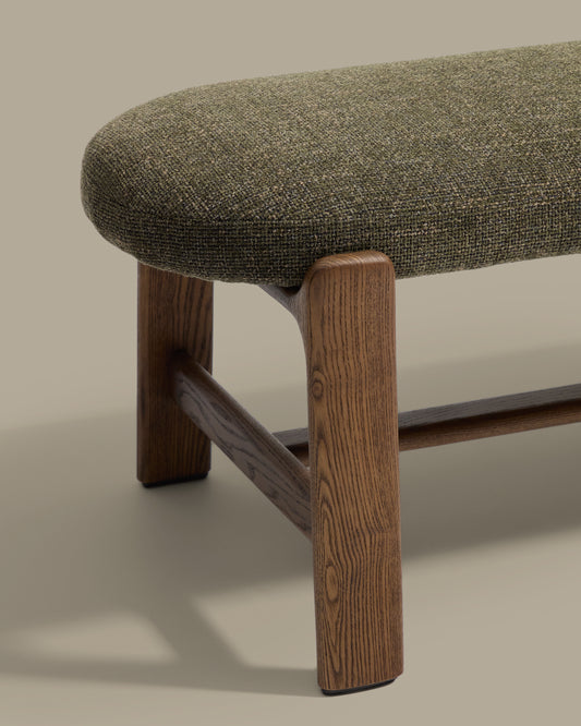 Granite bench in green chenille and solid ash wood with walnut finish 120cm FSC 100%