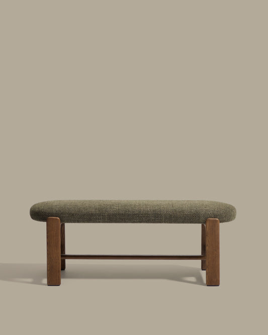 Granite bench in green chenille and solid ash wood with walnut finish 120cm FSC 100%
