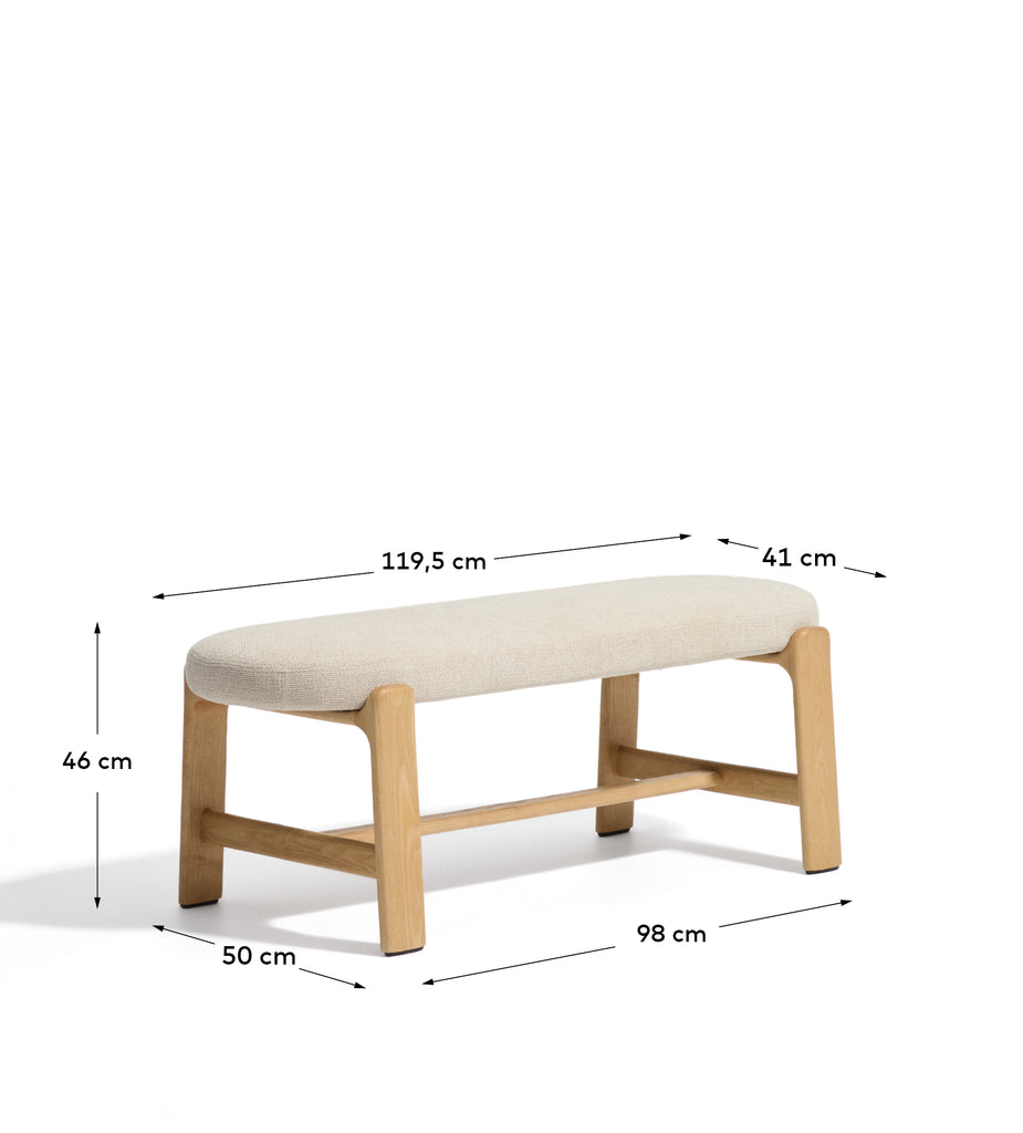 Granite bench in beige chenille and solid ash wood with natural finish 120cm FSC 100%