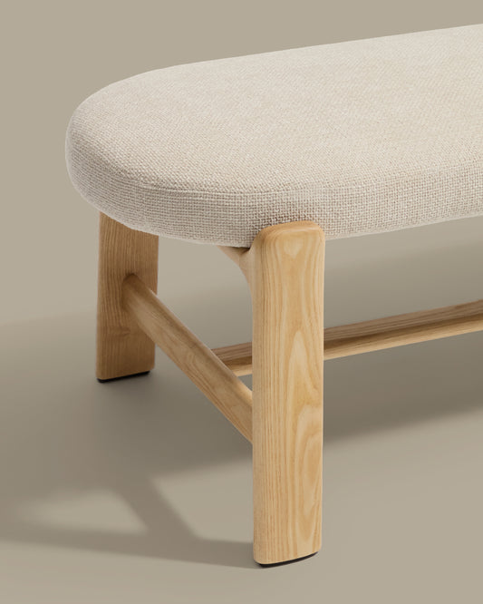 Granite bench in beige chenille and solid ash wood with natural finish 120cm FSC 100%